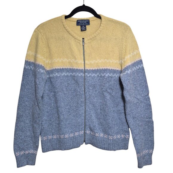 Vintage American Eagle Sweater Womens Size M Shetland Wool Full Zip Fair Isle - Picture 1 of 6